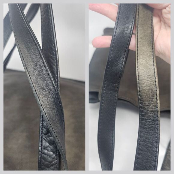 Piel Distressed Leather Open Market Tablet Tote Bag Purse Black Double Handle - Picture 12 of 16